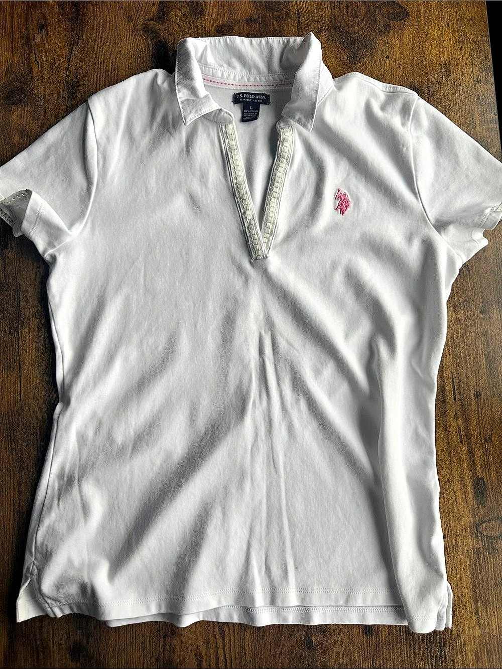 U.S. Polo Assn. White Polo Shirt | Crochet Lace Trim